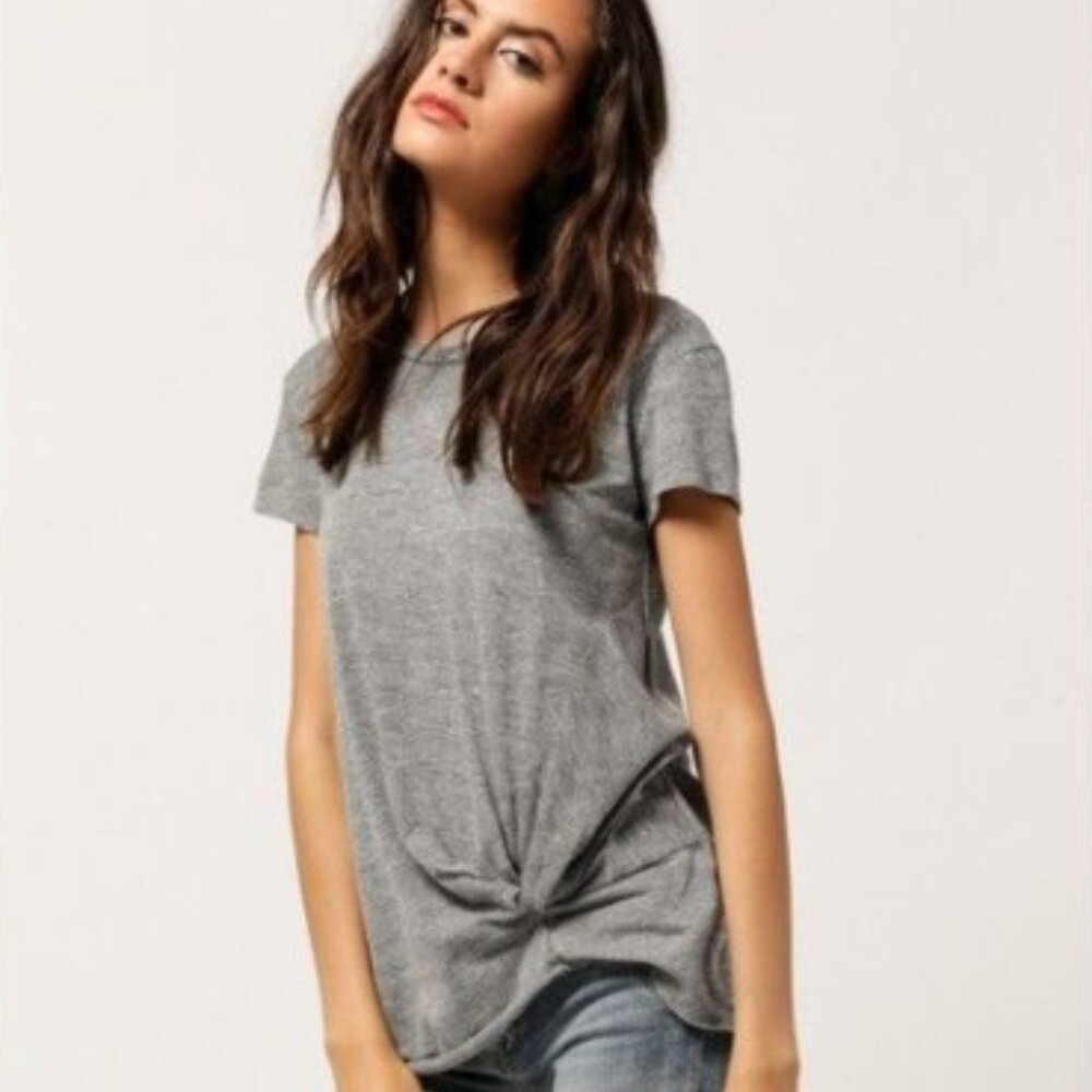 STATESIDE I Heather Gray Cap Short Sleeve Crew Neck Top with Faux Side Knot, XS